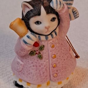 Pink Cat Ornament Figurine - Decorative Holiday Cat
